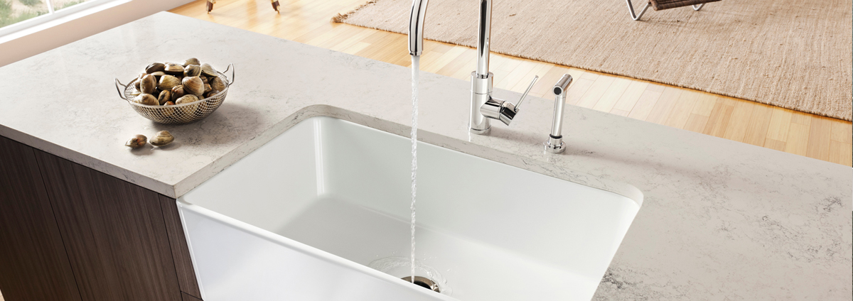 Modern kitchen sink and tap installation